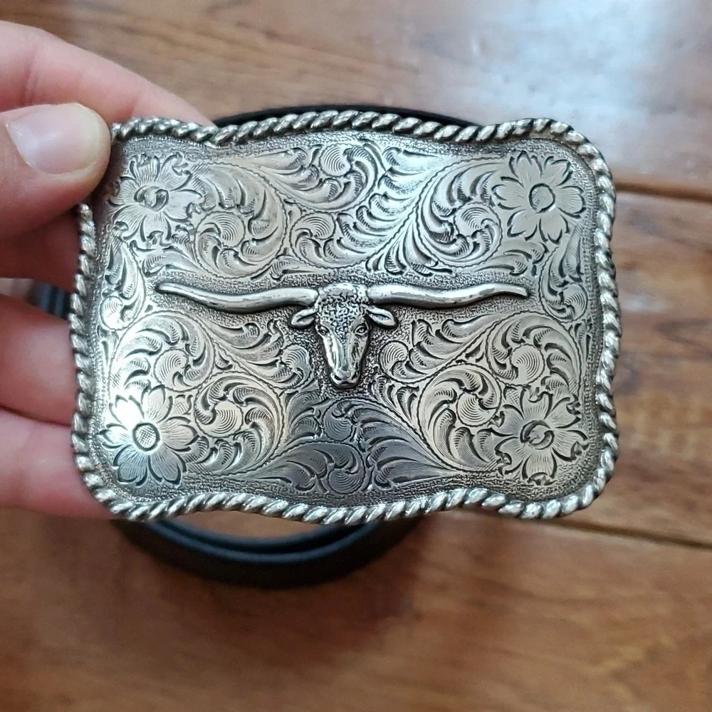 Nocona Longhorn Steer Levi's black leather belt and buckle